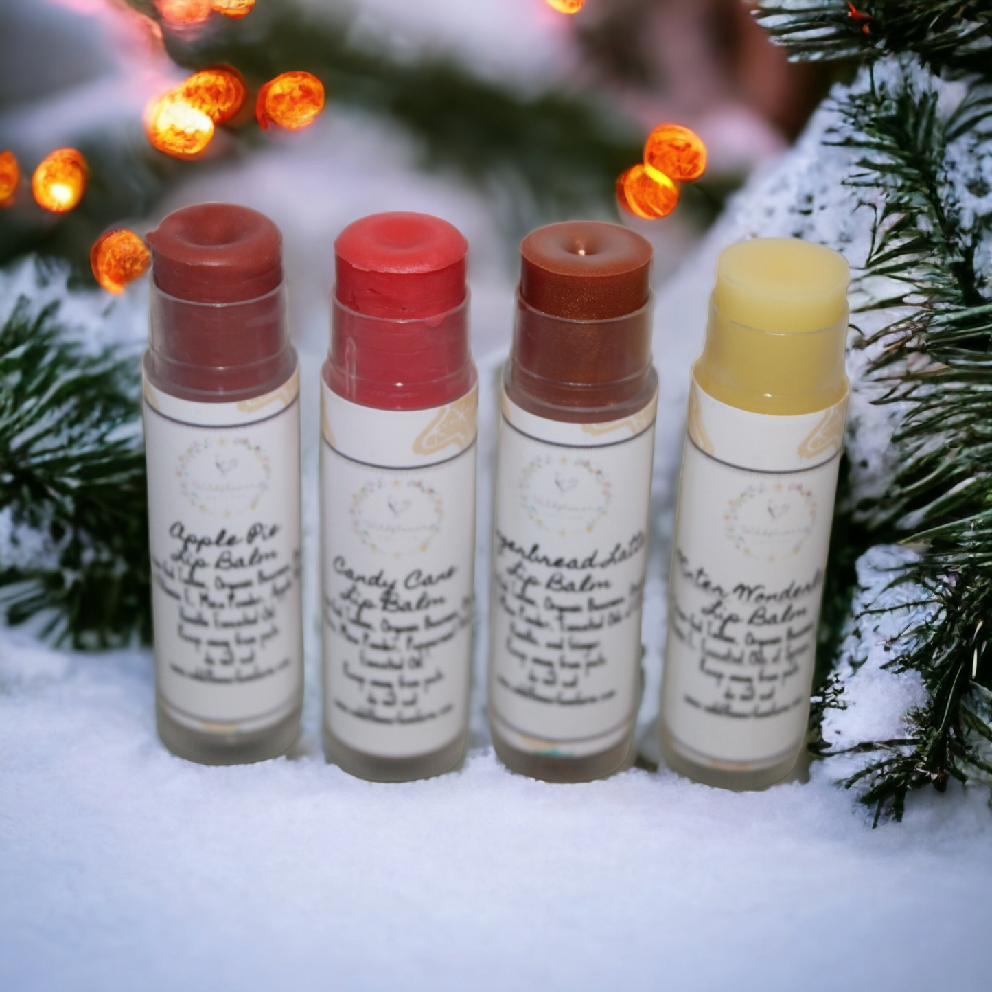 Holiday Tallow Lip Balm Set of 4 Gingerbread Latte, Candy Cane, Winter Wonderland, and Apple Pie